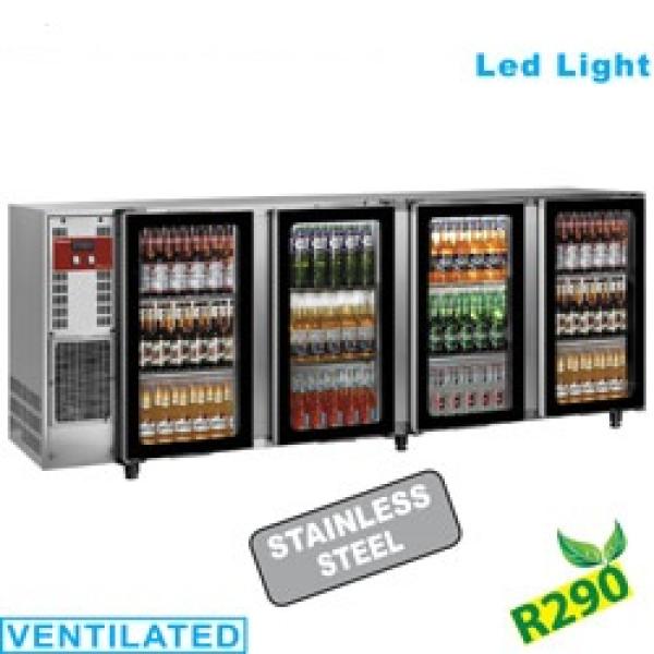 TAVX/4G-R2 (25) Kühlpult Getränkekühler Flaschenkühlschrank, Edelstahl, 4 Glastüren, 783 Liter